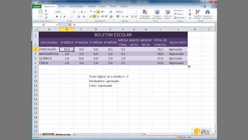 Curso de Como fazer planilhas com Excel: Máximo, Mínimo e Percentagem